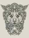 illustration cat head with engraving ornament Royalty Free Stock Photo