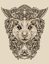 illustration cat head with engraving ornament Royalty Free Stock Photo