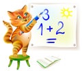 Illustration of cat learning write numbers.