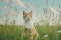 illustration of cat on the meadow. Generative AI