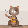 illustration of cat playing the mandolin