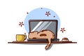 Illustration of a cat sleeping on a laptop