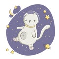 Illustration cat in space astronaut cute