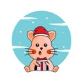 Illustration cat wearing christmas hat and hugging gifts