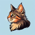 an illustration of a cats head on a blue background