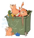 Illustration of a Cats and Waste Container