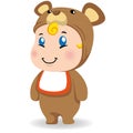 Illustration of a caucasian baby with teddy costume