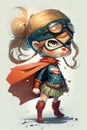 Illustration of a caucasian girl dressed as a superhero. Generative Ai