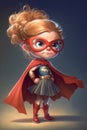 Illustration of a caucasian girl dressed as a superheroine. Generative Ai