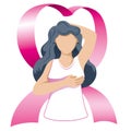 Illustration of a caucasian woman groping her breasts doing self-examination against breast cancer