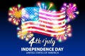 Illustration of a celebrating Independence Day Vector Poster. 4th of July Lettering. American Red Flag on Blue Background with Sta Royalty Free Stock Photo