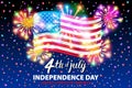 Illustration of a celebrating Independence Day Vector Poster. 4th of July Lettering. American Red Flag on Blue Background with Sta Royalty Free Stock Photo