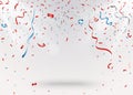Celebration background with red confetti and blue ribbon Royalty Free Stock Photo