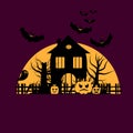 Illustration for the celebration of Halloween. Haunted house near bats, pumpkins and ghosts Royalty Free Stock Photo