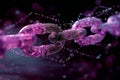 Of a chain made from binary code, with a purple color on a black background, in the cyberpunk style, low poly and techy, with