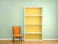Illustration of the chair and open the empty shelves of books Royalty Free Stock Photo