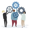 Illustration of character with cogwheel gears portraying teamwork concept Royalty Free Stock Photo