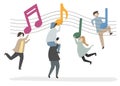 Illustration of characters and music notes