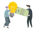 Illustration of characters trading money with ideas