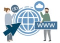 Illustration of characters and www concept Royalty Free Stock Photo