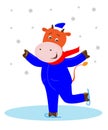 Illustration of a cheerful bull skating Royalty Free Stock Photo
