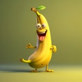 Illustration of Cheerful Cartoon banana character. Funny cartoon banana with a huge smile. Smiling crazy cute banana mascot