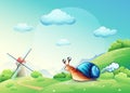 Illustration cheerful snail on a meadow