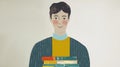 Illustration of Cheerful Young Man Holding a Stack of Colorful Books Royalty Free Stock Photo