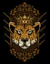 Illustration cheetah king with vintage ornament style