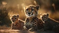 Illustration of a cheetah stalking its prey with its flock Royalty Free Stock Photo