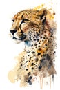 Illustration Cheetah in watercolor. Animal on a white background, generative AI