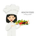 Illustration Chef girl cute character suggest healthy food . Vegetable minimal style isolated on white background , cartoon vector