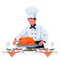 Thanksgiving Turkey Chef, Festive Holiday Dinner Illustration Royalty Free Stock Photo