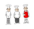illustration of chef, three chefs with cartoon characters