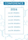 Illustration of chemical formulas with conference and 2024, speaker 1,2,3,4,5,6 and timings text