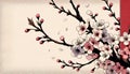 Illustration of Cherry Blossom Branches with Red Accent