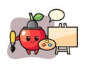 Illustration of cherry mascot as a painter