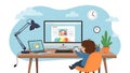 Child Learning Online, Home Office, Computer, Education Vector Royalty Free Stock Photo