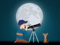 Child look in the telescope