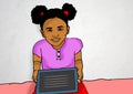 Illustration of child reading tablet