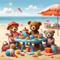 illustration of a child s beach picnic setup with toys