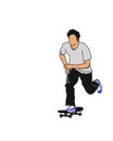 illustration of a child skateboarding in a field run and while jumping