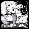 Illustration of a child suffering bullying from a quarrelsome bully, Black in White
