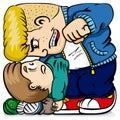 Illustration of a child suffering bullying from a quarrelsome bully