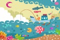 Illustration for Children: The Big Wave Monster is Chasing a Fishing Ship