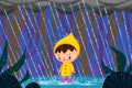 Illustration for Children: Child in the Rain. Realistic