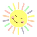 Illustration for children, cute smiling sun with colorful rays. Doodle illustration for print, , children\'s bedroom decor