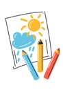 Illustration of children drawing with pencils. Happy childhood symbol. Royalty Free Stock Photo