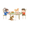 Illustration of children eating on a white