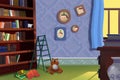 Illustration For Children: The Library / Study Room. Royalty Free Stock Photo